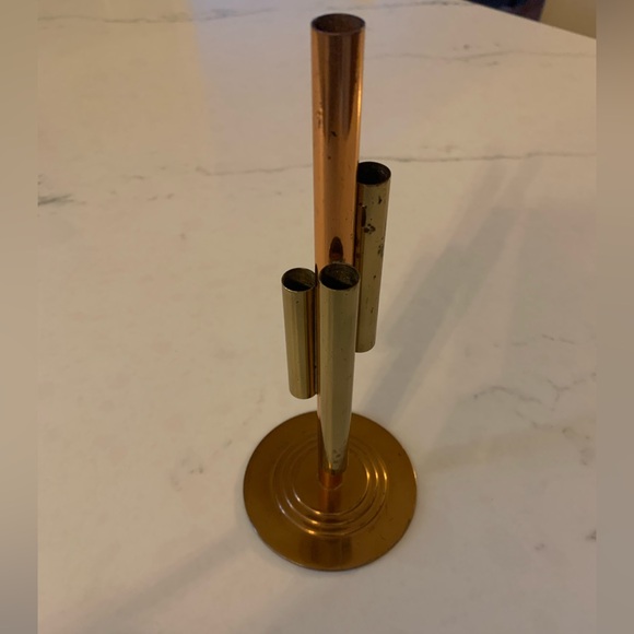 Vintage Chase USA Brass & Copper Art Deco Skyscraper Tubular Vase Mid Century - Picture 1 of 11